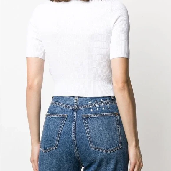 Sandro Short-Sleeve Cropped Cardigan White Button Down Knit Top - Picture 4 of 5